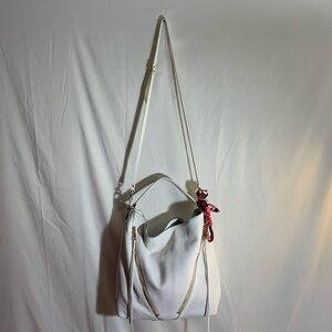 Rebecca Minkoff White Hobo Bag Gold tone straps adjustable w/tassel accents